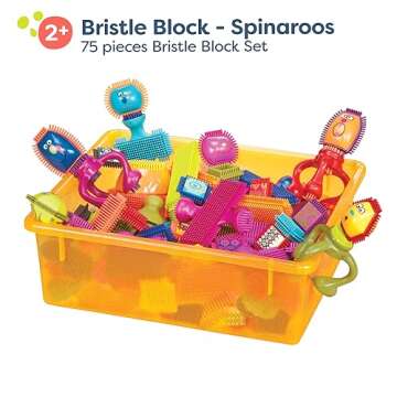 B. toys- Bristle Block Spinaroos - Creative Building Block Playset- 75 pcs- The Official Bristle Blocks - Toy Building Blocks for Toddlers