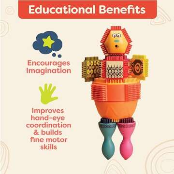 B. toys- Bristle Block Spinaroos - Creative Building Block Playset- 75 pcs- The Official Bristle Blocks - Toy Building Blocks for Toddlers
