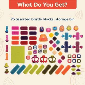 B. toys- Bristle Block Spinaroos - Creative Building Block Playset- 75 pcs- The Official Bristle Blocks - Toy Building Blocks for Toddlers