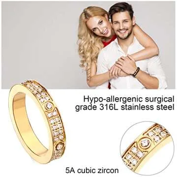 Love Rings with Gold Plated for Women Friendship Rings CZ Stainless Steel Gold/Silver Wedding Engagement Wedding Bands with Jewelry Gifts Box (5, Gold)