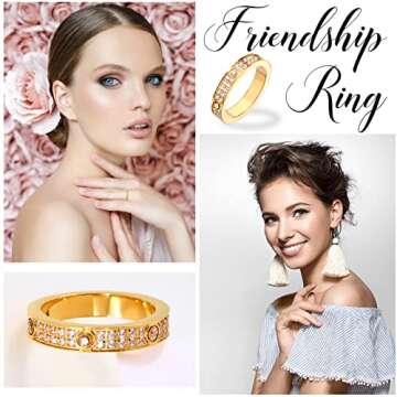 Love Rings with Gold Plated for Women Friendship Rings CZ Stainless Steel Gold/Silver Wedding Engagement Wedding Bands with Jewelry Gifts Box (5, Gold)