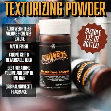Suavecito Texturizing and Volumizing Hair Styling Powder with Shine Free Matte Finish and Strong Hold - No Mess, Oil Absorbing, Long Lasting - 1.75 oz