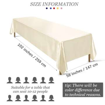 Ruisita Satin Party Tablecloth – Elegant 58 x 102 Ivory Cover for Weddings and Celebrations