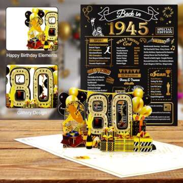 OLOSONG 80th Birthday Card with Fun 3D Pop Up Design