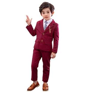 LOLANTA Suit Jacket for Boys 2PCs Red Tuxedo Jacket Suit Formal Wedding Gentleman Outfits (red 4-5T)