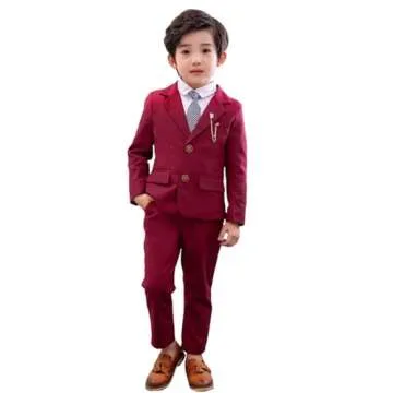LOLANTA Suit Jacket for Boys 2PCs Red Tuxedo Jacket Suit Formal Wedding Gentleman Outfits (red 4-5T)