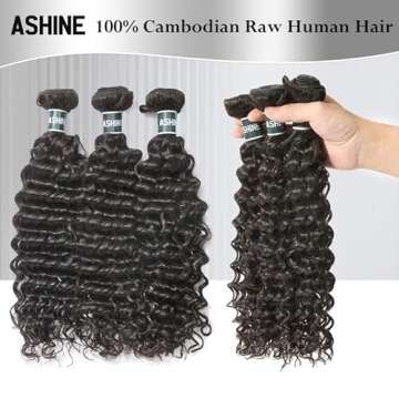 ASHINE Human Hair Bundles Deep Wave Unprocessed Cambodian Raw Hair 24 26 28 Inch, Flip Over Quick We...