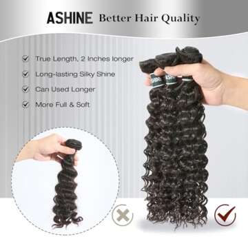 ASHINE Human Hair Bundles Deep Wave Unprocessed Cambodian Raw Hair 24 26 28 Inch, Flip Over Quick Weave Wet and Wave Bundles for Women Natural Black