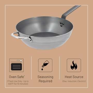 De Buyer MINERAL B Carbon Steel Country Fry Pan - 12.5” - Ideal for Sauteing, Simmering, Deep Frying, Stir Frying & One-Pan Meals - Naturally Nonstick - Made in France