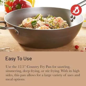 De Buyer MINERAL B Carbon Steel Country Fry Pan - 12.5” - Ideal for Sauteing, Simmering, Deep Frying, Stir Frying & One-Pan Meals - Naturally Nonstick - Made in France