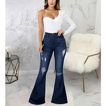 Bell Bottom Jeans for Women Ripped High Waisted Classic Flared Pants