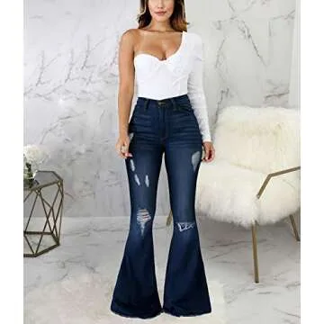 Bell Bottom Jeans for Women Ripped High Waisted Classic Flared Pants