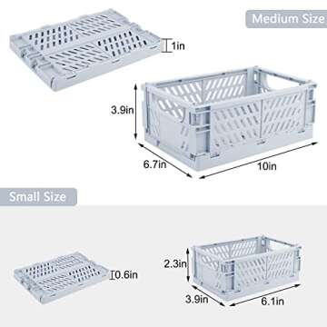 Weraher Plastic Storage Baskets for Desk Organizing, Office Drawer Organizer, 2 Medium+2 Small Durable Folding Storage Crate for Home Kitchen Classroom Office Bedroom and Bathroom Storage (Blue)