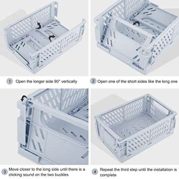Weraher Plastic Storage Baskets for Desk Organizing, Office Drawer Organizer, 2 Medium+2 Small Durable Folding Storage Crate for Home Kitchen Classroom Office Bedroom and Bathroom Storage (Blue)