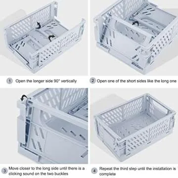 Weraher Plastic Storage Baskets for Desk Organizing, Office Drawer Organizer, 2 Medium+2 Small Durable Folding Storage Crate for Home Kitchen Classroom Office Bedroom and Bathroom Storage (Blue)