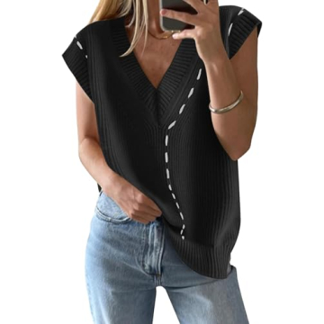 MFAVIP Women’s Sweater Vests, V Neck Sleeveless Ribbed Knit Vest Tops, All-Match Oversized Vests P...