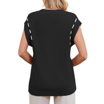 MFAVIP Women’s Sweater Vests, V Neck Sleeveless Ribbed Knit Vest Tops, All-Match Oversized Vests Pullover for Casual Loose Fit