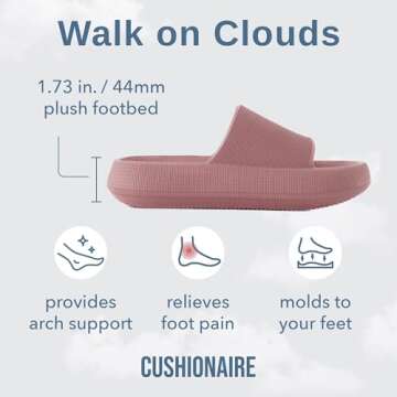 CUSHIONAIRE Feather Slides – Comfortable Cloud Cushion House Slippers for Women, Indoor Outdoor EVA Foam Foot Spa Shower Shoes, Non-Slip Arch Support, BLUSH 5