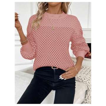 MakeMeChic Women's Color Block Houndstooth Oversized Sweater Long Sleeve Crew Neck Knit Pullover Top Pink Small