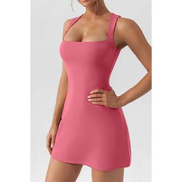 QINSEN Women Trendy Tank Top Dress for Party Club Sleeveless Flared Square Neck Short Dress L