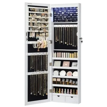 SONGMICS 6-LED Mirror Jewelry Cabinet - Elegant, Lockable Organizer with Full-Length Mirror
