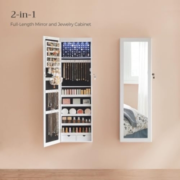 SONGMICS 6-LED Mirror Jewelry Cabinet Lockable Organizer