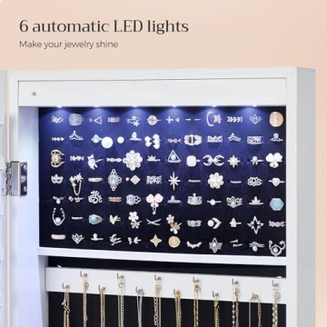 SONGMICS 6-LED Mirror Jewelry Cabinet Lockable Organizer