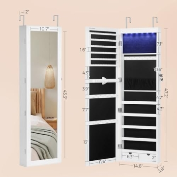 SONGMICS 6-LED Mirror Jewelry Cabinet Lockable Organizer