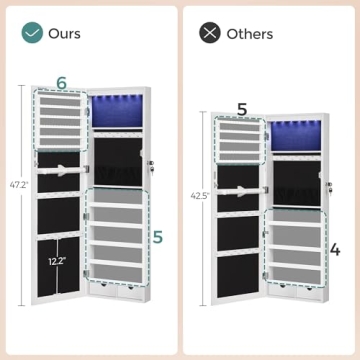 SONGMICS 6-LED Mirror Jewelry Cabinet Lockable Organizer