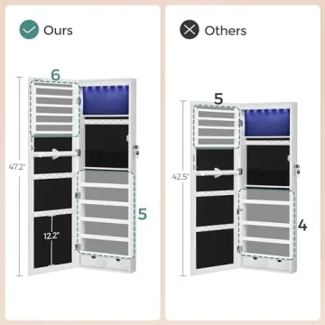 SONGMICS 6-LED Mirror Jewelry Cabinet Lockable Organizer