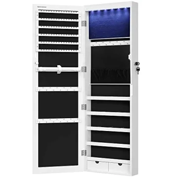 SONGMICS 6-LED Mirror Jewelry Cabinet Lockable Organizer
