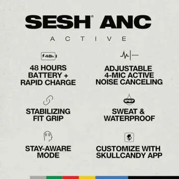Skullcandy Sesh ANC Active Wireless Earbuds - 48 Hr Battery, Waterproof