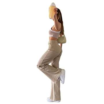 XBTCLXEBCO Women's High Waisted Wide Leg Jeans Straight Denim Pants Casual Baggy Trousers Streetwear Fashion(Apricot, Small)