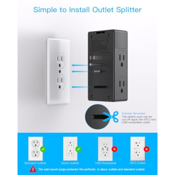2 Pack Surge Protector with USB C Ports and 5 Outlets