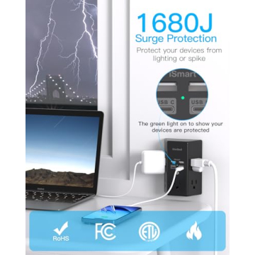 2 Pack Surge Protector with USB C Ports and 5 Outlets