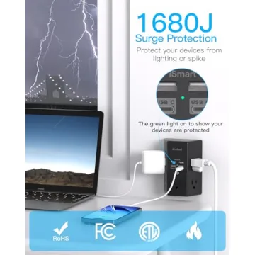 2 Pack Surge Protector with USB C Ports and 5 Outlets