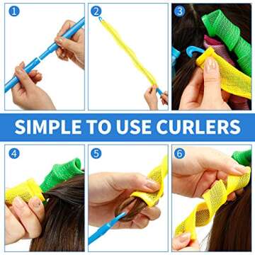 28 Pieces Heatless Curlers No Heat Spiral Curls Hair Curlers Styling Kit with 2 Pieces Styling Hooks for Most Kinds of Hairstyles (Green, Pink, Blue, Yellow,45 cm)