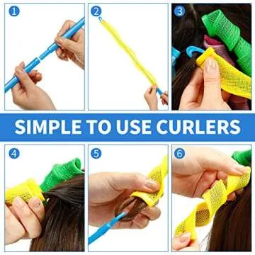 28 Pieces Heatless Curlers No Heat Spiral Curls Hair Curlers Styling Kit with 2 Pieces Styling Hooks for Most Kinds of Hairstyles (Green, Pink, Blue, Yellow,45 cm)