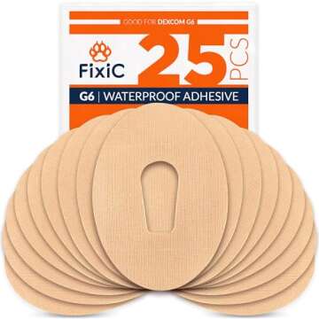 FixiC Premium Waterproof Adhesive Patches for Dexcom G6 – 25 Pack, Tan