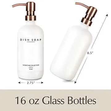 Emerson Essentials Thick Glass Soap Bottle Dispensers, 2 Pack, Non Rust Stainless Steel Pumps Hand S...