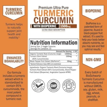 Turmeric Curcumin 1500mg with Black Pepper Extract for Joint Support