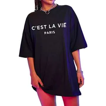Zoyami Womens Oversized T Shirt Vintage Letter Graphic Tee Casual Summer Loose Short Sleeve Top Letter Black Large