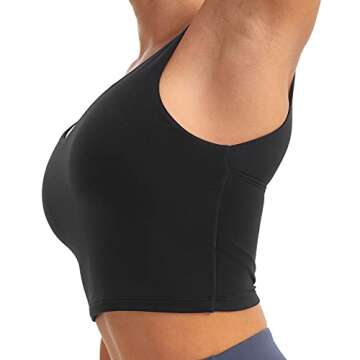 YOGAPRO V-Neck Longline Sports Bras for Women, Wirefree Padded Medium Support Yoga Bra Workout Crop Tank Tops Black