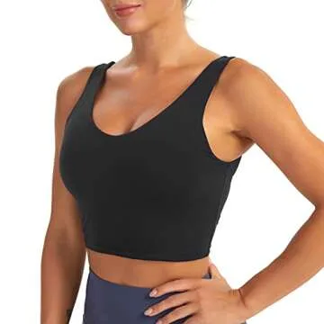 YOGAPRO V-Neck Longline Sports Bras for Women, Wirefree Padded Medium Support Yoga Bra Workout Crop Tank Tops Black