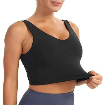 YOGAPRO V-Neck Longline Sports Bras for Women, Wirefree Padded Medium Support Yoga Bra Workout Crop Tank Tops Black
