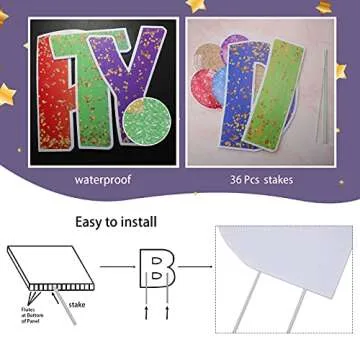 18 Pieces Happy Birthday Yard Sign with Stake 16 Inch Happy Birthday Letter Lawn Sign Colorful Weatherproof Corrugated Plastic Sign for Outdoor Party Supplies Decor