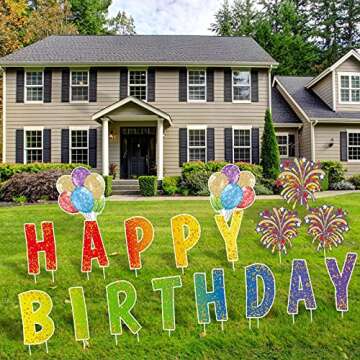 18 Pieces Happy Birthday Yard Sign with Stake 16 Inch Happy Birthday Letter Lawn Sign Colorful Weatherproof Corrugated Plastic Sign for Outdoor Party Supplies Decor