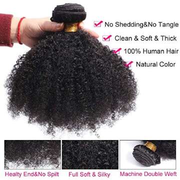 Mongolian Afro Kinky Curly Bundles Human Hair 4B 4C Afro Kinky Human Hair Bundles 8 10 12 Inch Curly Weave Bundles Unprocessed Virgin Hair Afro Curly Hair Extensions for Black Women Natural Color