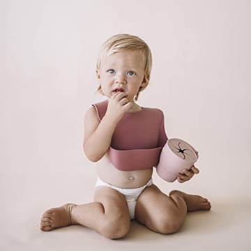 AVA + OLIVER Waterproof Silicone Bib Set with Adjustable Neck - Durable Silicone Bibs for Babies and Toddlers - Deep Food Catcher Pocket Bib for Mess-free Mealtimes - Set of 2 (Dusty Rose)