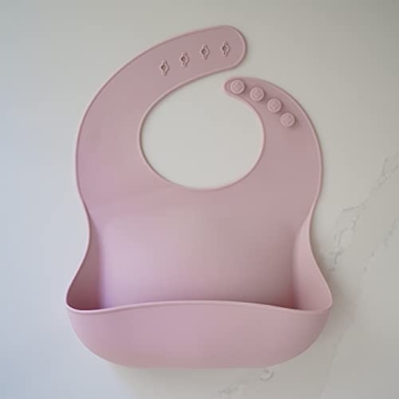 AVA + OLIVER Waterproof Silicone Bib Set with Adjustable Neck - Durable Silicone Bibs for Babies and Toddlers - Deep Food Catcher Pocket Bib for Mess-free Mealtimes - Set of 2 (Dusty Rose)